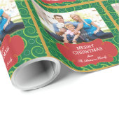 Red & Green Swirt Pattern Foto Weihnachten Geschenkpapier (Rolleneckpunkt)