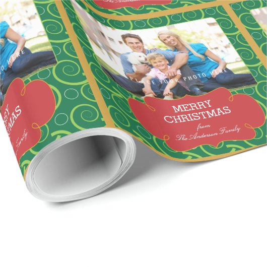 Red & Green Swirt Pattern Foto Weihnachten Geschenkpapier (Rolleneckpunkt)