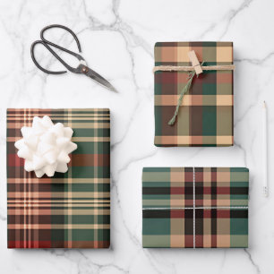 RED GREEN TAN WINTER FERIENURLAUB KARIERTES MUSTER GESCHENKPAPIER SET
