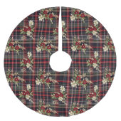Red Green Tartan Floral Weihnachten Polyester Weihnachtsbaumdecke (Vorderseite)