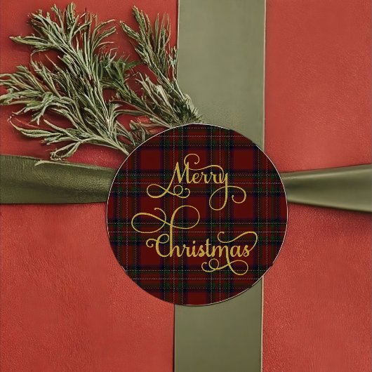 Red Green Tartan Plaid Merry Christmas Sticker
