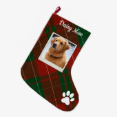 Red & Green Tartan Plaid Personalized Pet Großer Weihnachtsstrumpf (Vorderansicht (hängend))