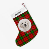 Red Green Tartan Plaid Winter Wreath Pet Dog Photo Kleiner Weihnachtsstrumpf (Rückseite (Hängend))
