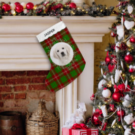 Red Green Tartan Plaid Winter Wreath Pet Dog Photo Kleiner Weihnachtsstrumpf