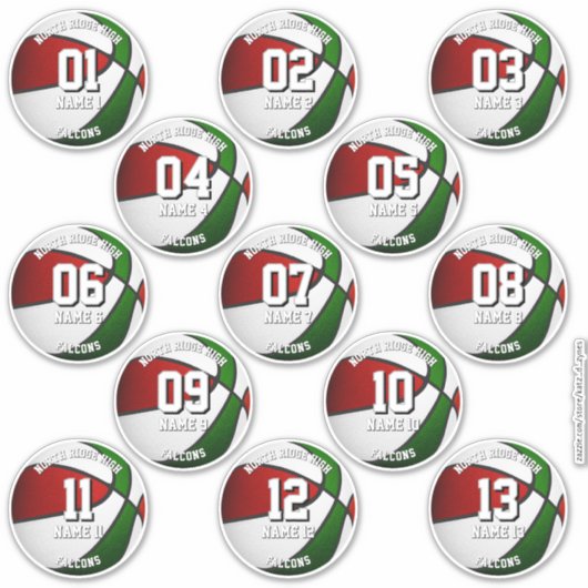 red green team colors gifts 13 basketball stickers aufkleber (Vorderseite)