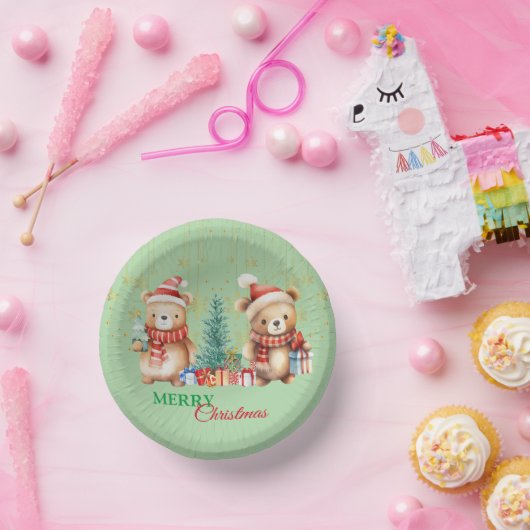 Red Green Teddy Bear Santa Merge Weihnachts-Party Pappteller (Party)