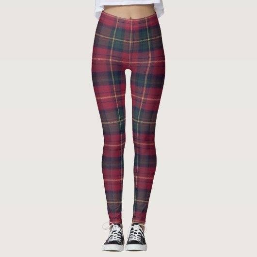 Red Green Traditional Square Tartan Fabric Leggings (Vorderseite)