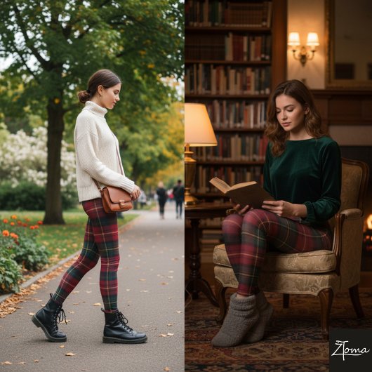 Red Green Traditional Square Tartan Fabric Leggings