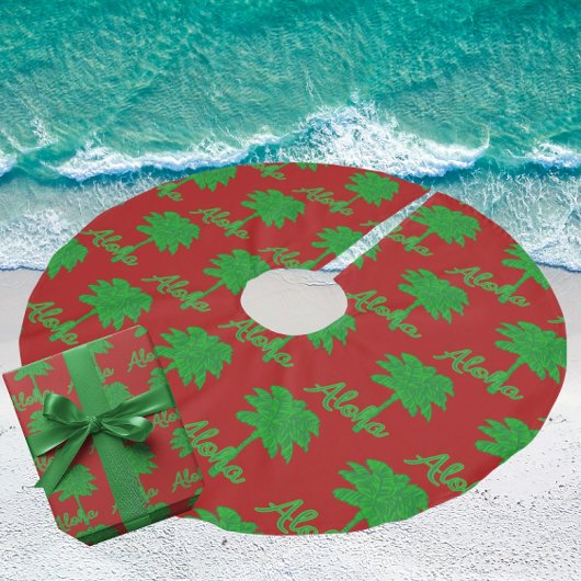 Red Green Tropical Palm Tree Aloha Tree Skirt Polyester Weihnachtsbaumdecke
