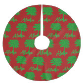 Red Green Tropical Palm Tree Aloha Tree Skirt Polyester Weihnachtsbaumdecke (Vorderseite)