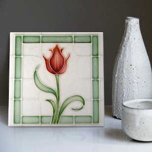 Red Green Tulip Wall Deco Nouveau Art Gibbons Fliese
