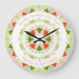 Red Green Twinkle Little Star Twin Girls Kinderzim Große Wanduhr