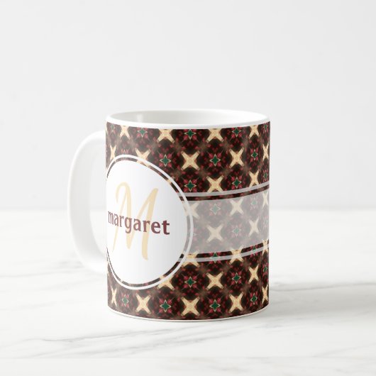 Red Green und Gold Monogram Kaffeetasse (Vorderseite Links)