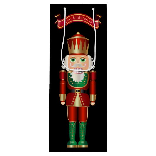 Red Green und Gold Nutcracker Geschenktüte Für Weinflaschen (Vorderseite)