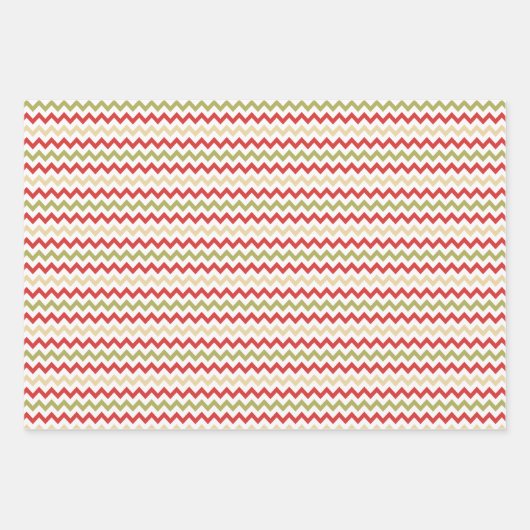 Red, Green und Light Gold Weihnachten ZigZag Geschenkpapier Set (Vorderseite)
