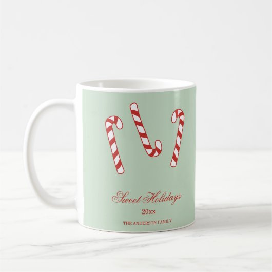 Red, Green und White Candy Cane Weihnachtsmuster Kaffeetasse (Links)