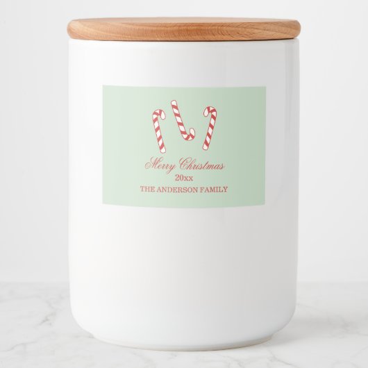 Red, Green und White Candy Canes Weihnachten Lebensmitteletikett (Vorderseite)