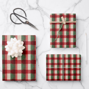 Red Green Vintag Buffalo Karierte Weihnachten Geschenkpapier Set