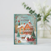 Red Green Vintag Santa Sleigh Weihnachten Postkarte (Stehend Vorderseite)