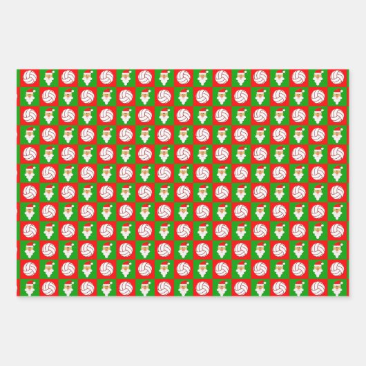 Red & Green Volleyball & Santa Matching Weihnachte Geschenkpapier Set (Vorderseite)