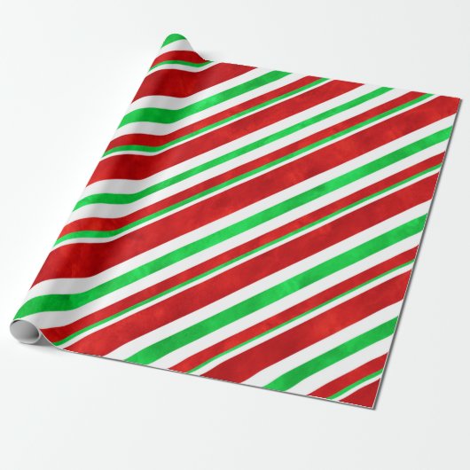Red Green Watercolor Candy Cane Streifen 2 Geschenkpapier (Ungerollt)