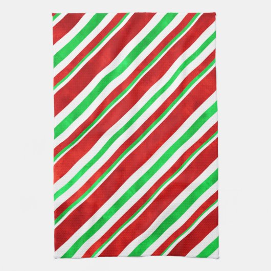 Red Green Watercolor Candy Cane Streifen 2 Geschirrtuch (Vertikal)