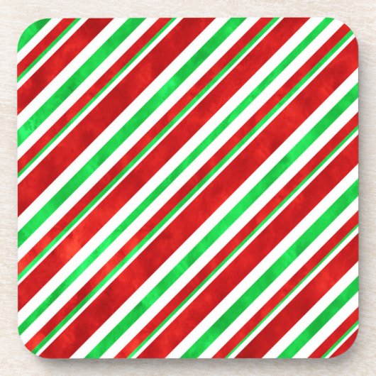Red Green Watercolor Candy Cane Streifen 2 Getränkeuntersetzer (Vorderseite)