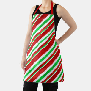 Red Green Watercolor Candy Cane Streifen 2 Schürze