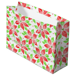 Red Green Watercolor Poinsettia Muster Große Geschenktüte
