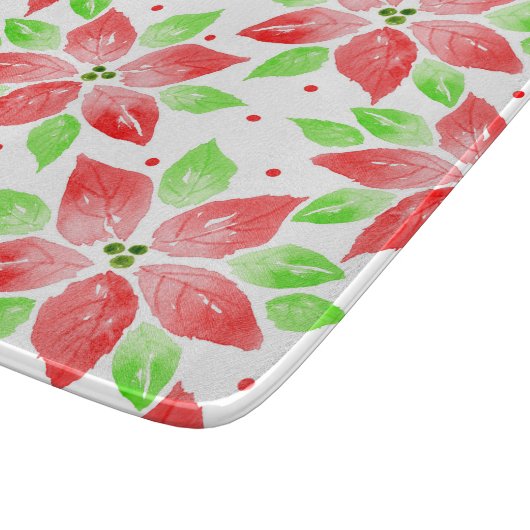 Red Green Watercolor Poinsettia Muster Schneidebrett (Ecke)