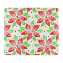 Red Green Watercolor Poinsettia Muster Schneidebrett