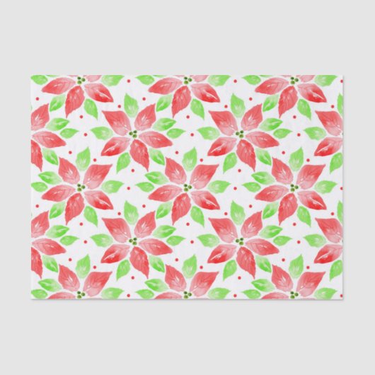 Red Green Watercolor Poinsettia Muster Seidenpapier (Vorderseite)