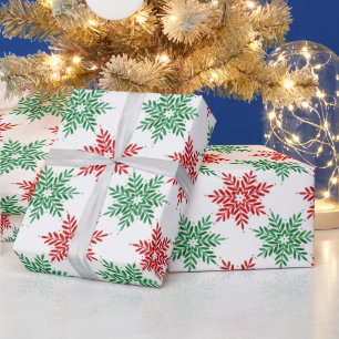 Red & Green Watercolor Snowflake Muster 2 Geschenkpapier