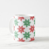 Red & Green Watercolor Snowflake Muster 2 Kaffeetasse (Vorderseite Links)