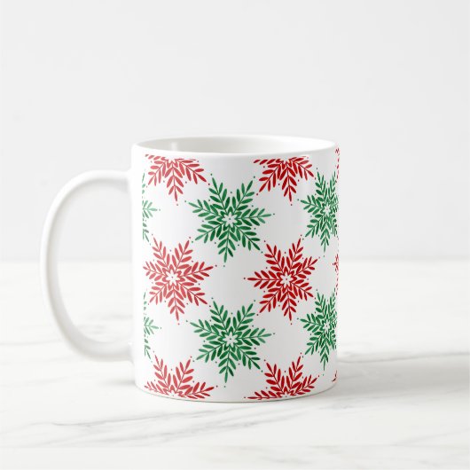 Red & Green Watercolor Snowflake Muster 2 Kaffeetasse (Links)