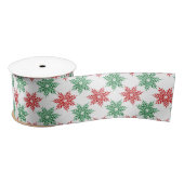 Red & Green Watercolor Snowflake Muster 2 Satinband (Spule)