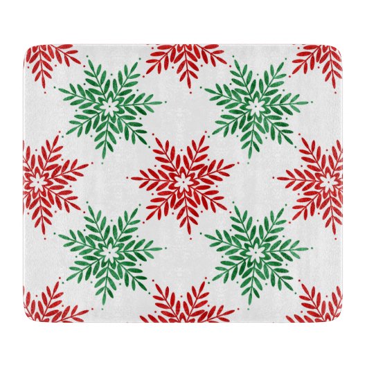 Red & Green Watercolor Snowflake Muster 2 Schneidebrett (Vorderseite)