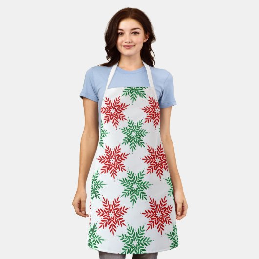 Red & Green Watercolor Snowflake Muster 2 Schürze (Getragen)
