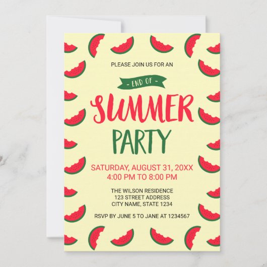 Red Green Watermelon Ende Sommer Party Einladung (Vorderseite)