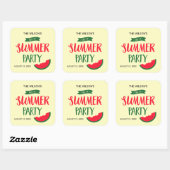 Red Green Watermelon Ende Sommer Party Quadratischer Aufkleber (Blatt)