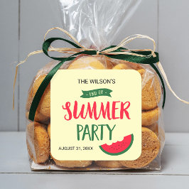 Red Green Watermelon Ende Sommer Party Quadratischer Aufkleber