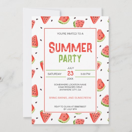 Red Green Watermelon Slices Summer Party Einladung (Vorderseite)