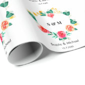Red Green Wedding Heart Floral Geschenkpapier (Rolleneckpunkt)