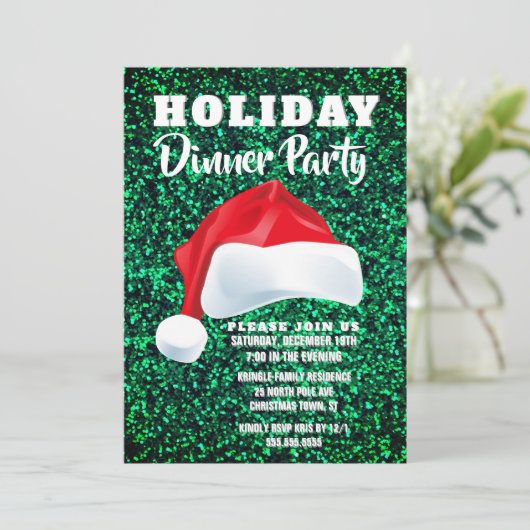 Red Green Weihnachten Abendessen Party Einladung (Stehend Vorderseite)