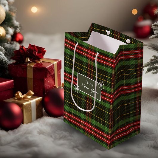 Red-Green Weihnachten Karierte Geschenktasche Mittlere Geschenktüte
