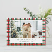 Red Green Weihnachten Kariertes Foto Weihnachtskar (Stehend Vorderseite)