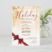 Red & Green Weihnachtsfeiertag Open House Party Einladung (Stehend Vorderseite)