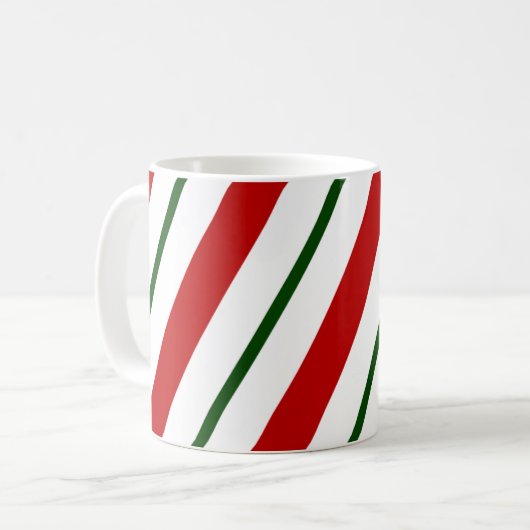 Red Green & White Candy Cane Streifen Weihnachten Kaffeetasse (Vorderseite Links)