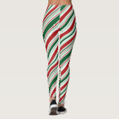 Red Green White Candy Stripes Weihnachtsmuster Leggings (Rückseite)