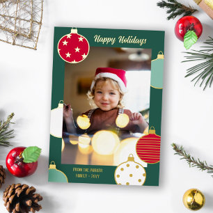 Red Green White Christmas Baubles Happy Holidays Folien Feiertagskarte